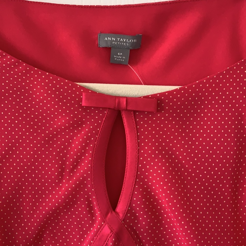 NWT ANN TAYLOR Hot Pink 100% Silk Polka Dot Midi Dress Size 6P - Picture 5 of 11